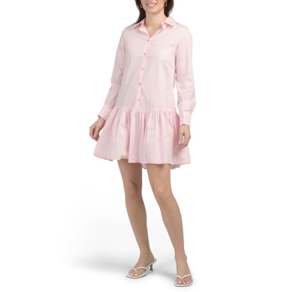 MAGARI Blush Long Sleeve Ruffle Mini Shirt Dress - Picture 1 of 2
